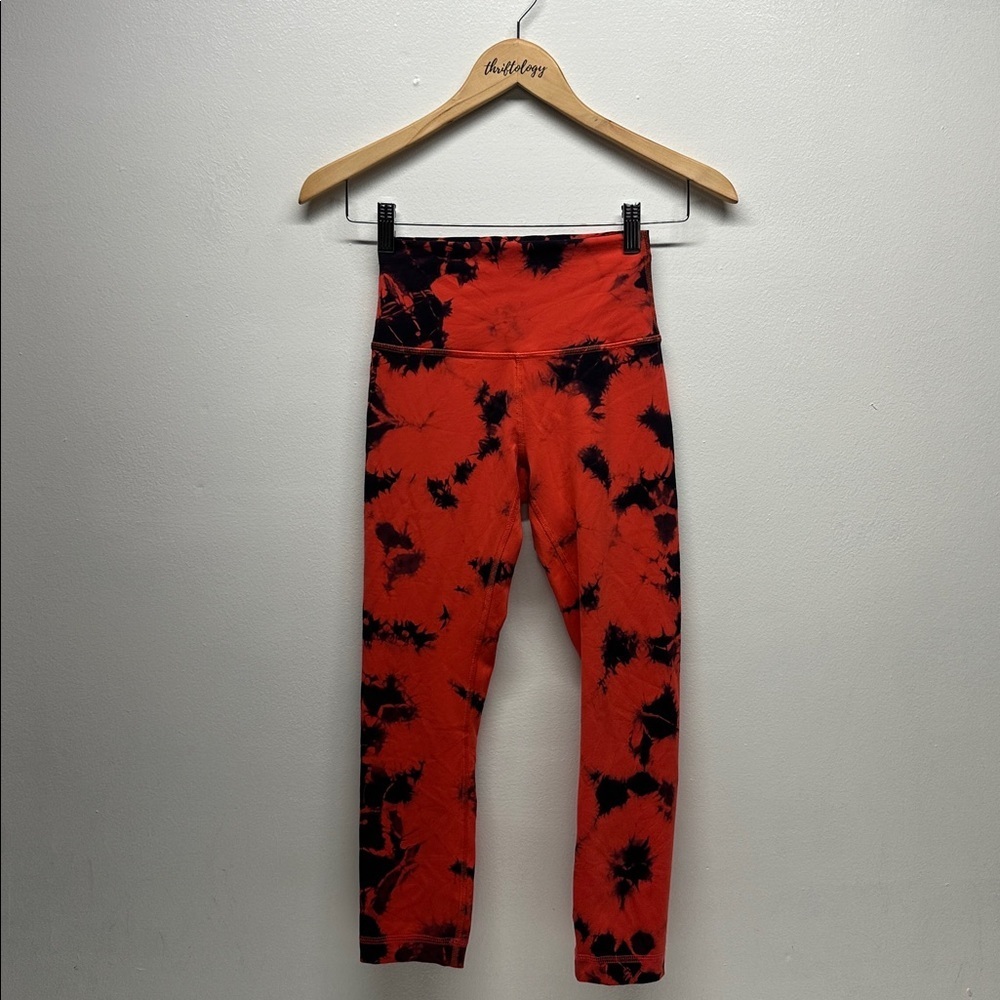 Lululemon Wunder Train High Rise Tight Leggings Tie Dye Carnation Red Black 4